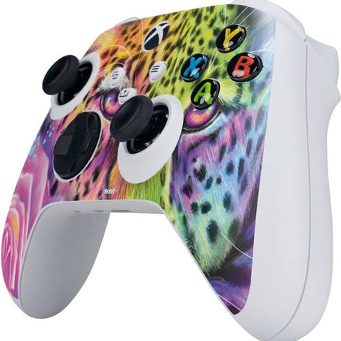 Neon Rainbow Cheetah with Rose by Sheena Pike Xbox Series S Controller Skin